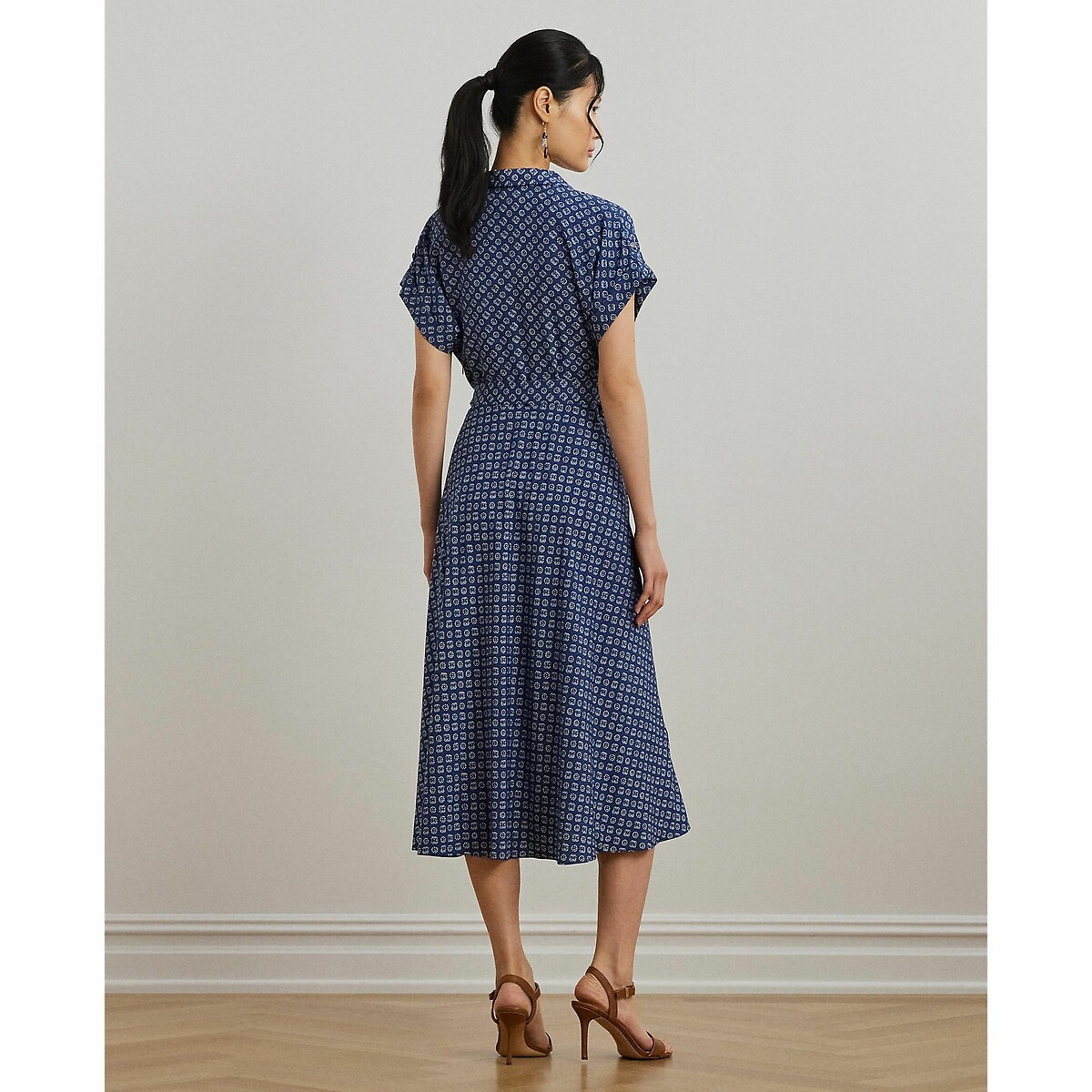 Fratillio Belted Flowing Dress with Short Sleeves blue striped/white, LAUREN RALPH LAUREN