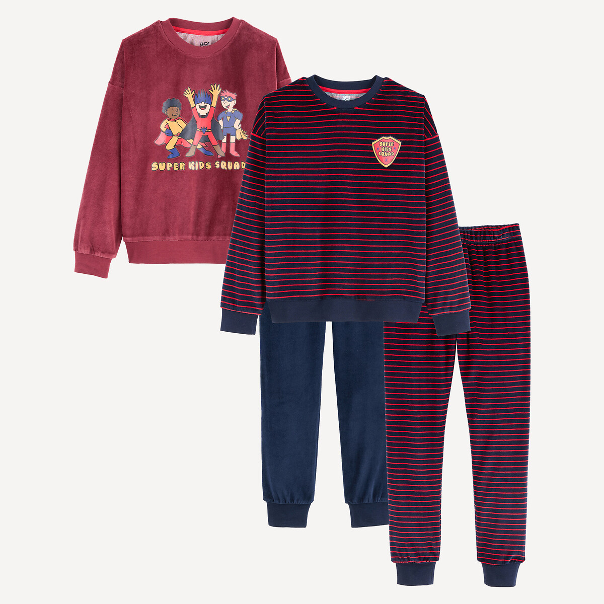 Lot de 2 pyjamas 2 pièces, en velours assortis, LA REDOUTE COLLECTIONS