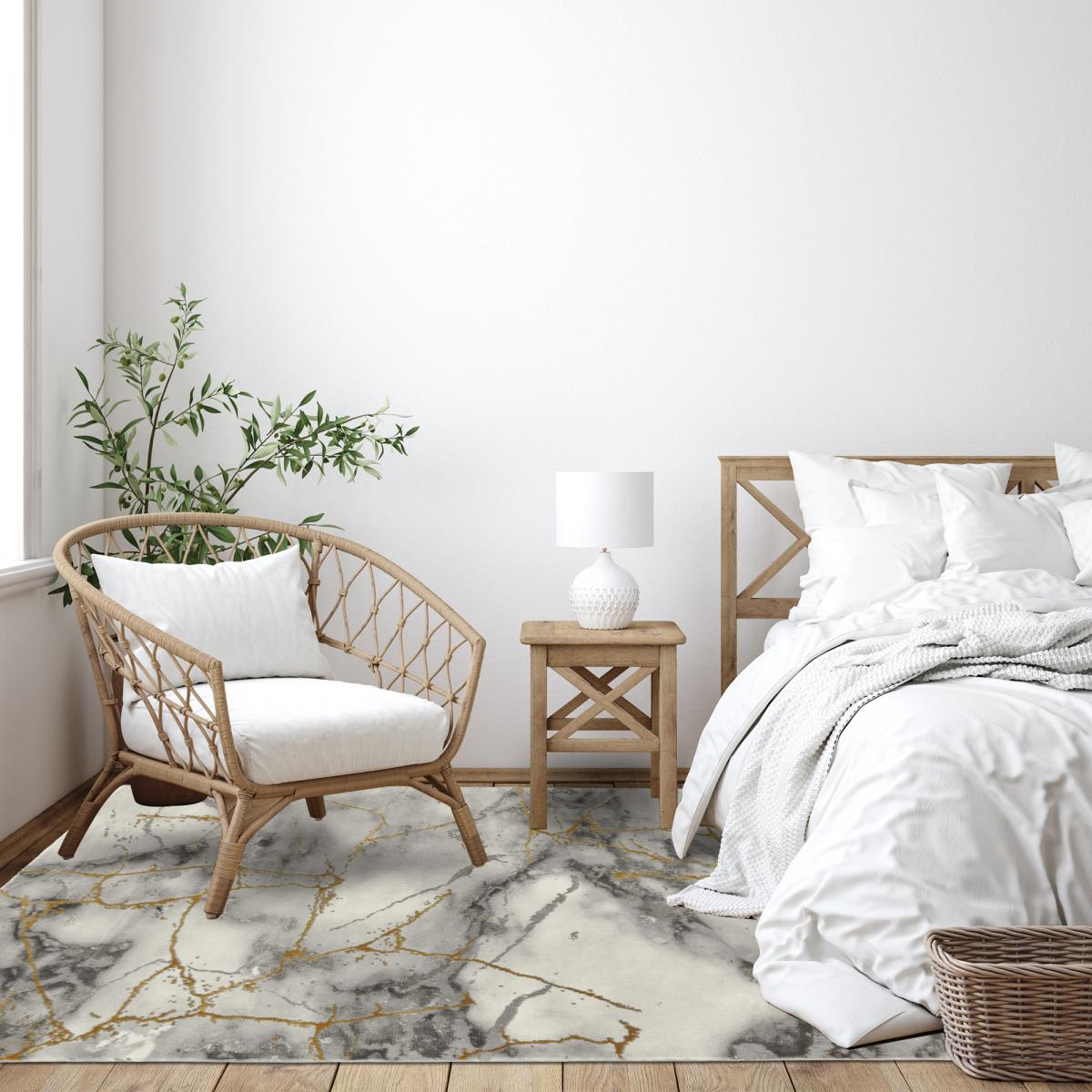Tapis Chambre tissé motif abstrait MARBAL gris, or, UN AMOUR DE TAPIS