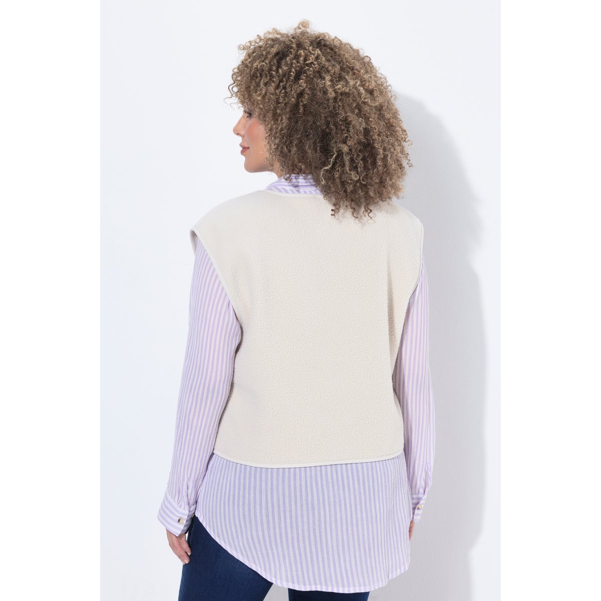 Gilet en polaire bouclée, coupe courte vanille, ULLA POPKEN