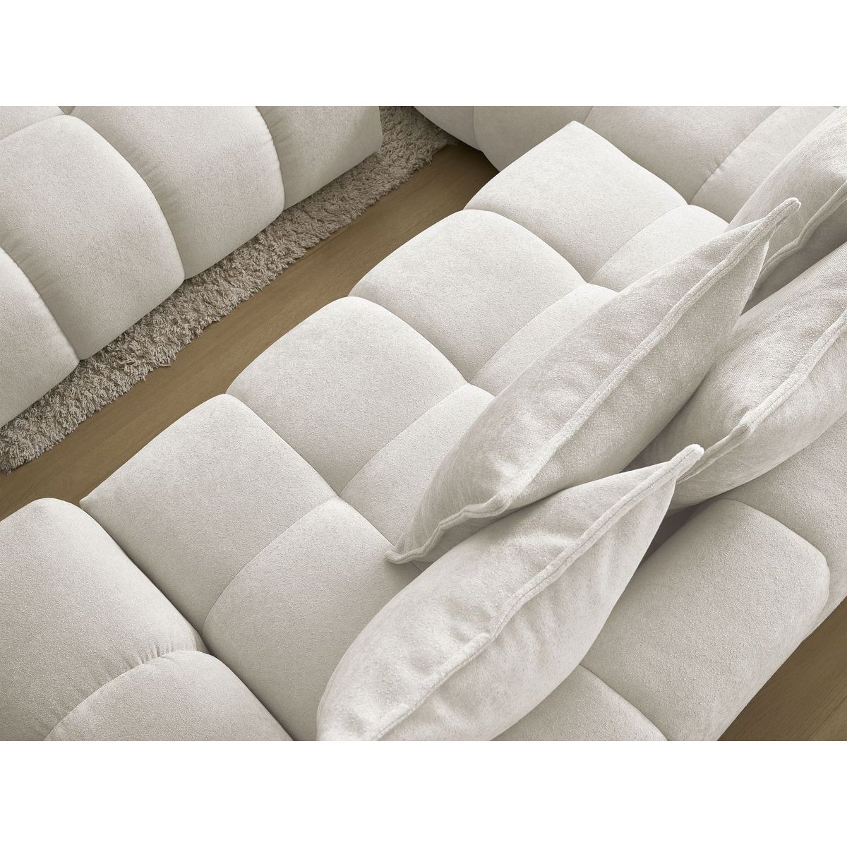 Canapé d'angle convertible 4 places en tissu texturé avec pouf, EVEREST blanc, BOBOCHIC