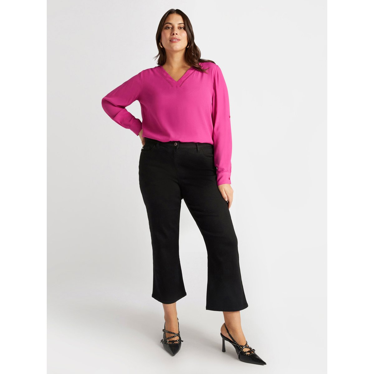 Blouse col V en viscose LENZING™ ECOVERO™ fuchsia, FIORELLA RUBINO