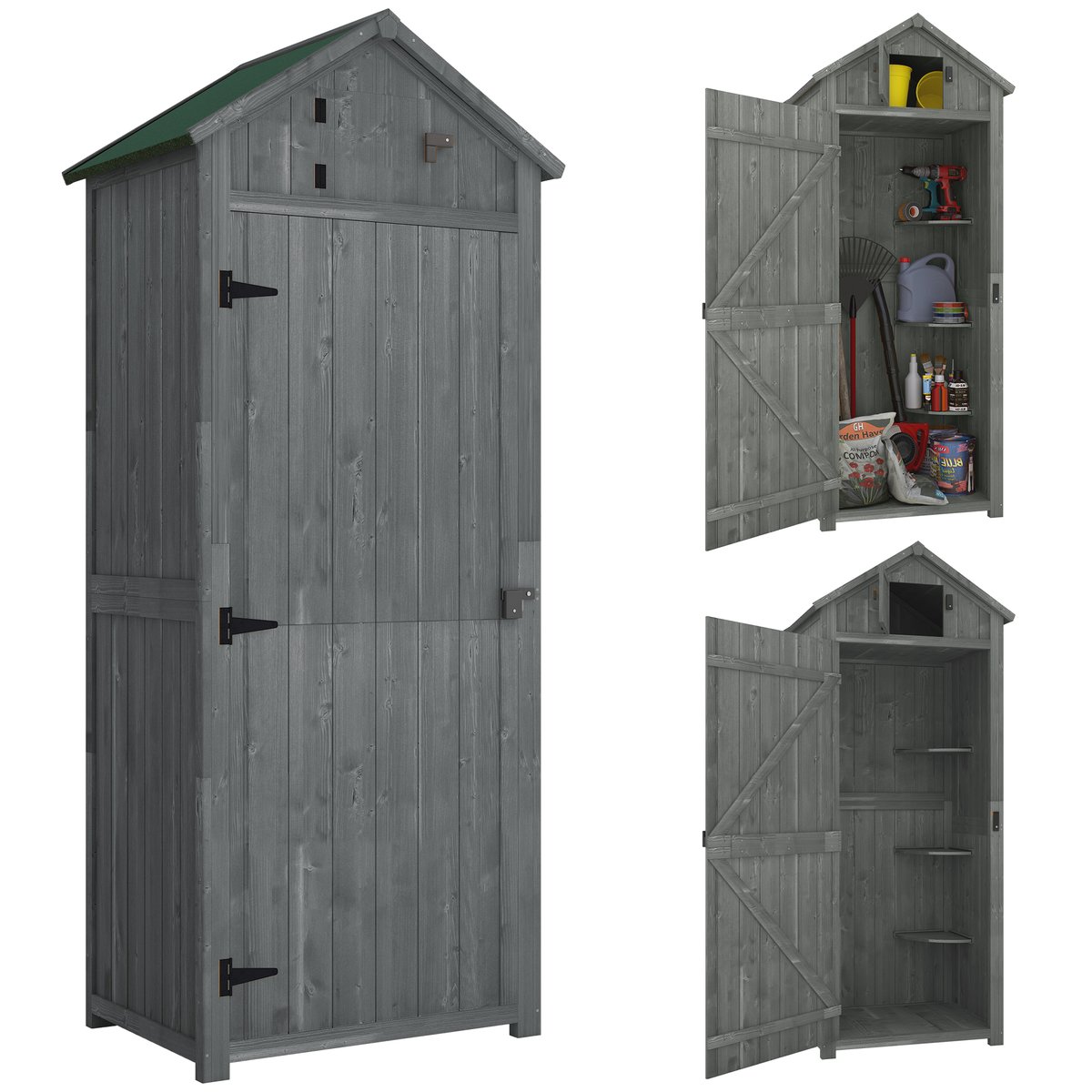 Abri de jardin Bois Bleu clair gris, OUTSUNNY
