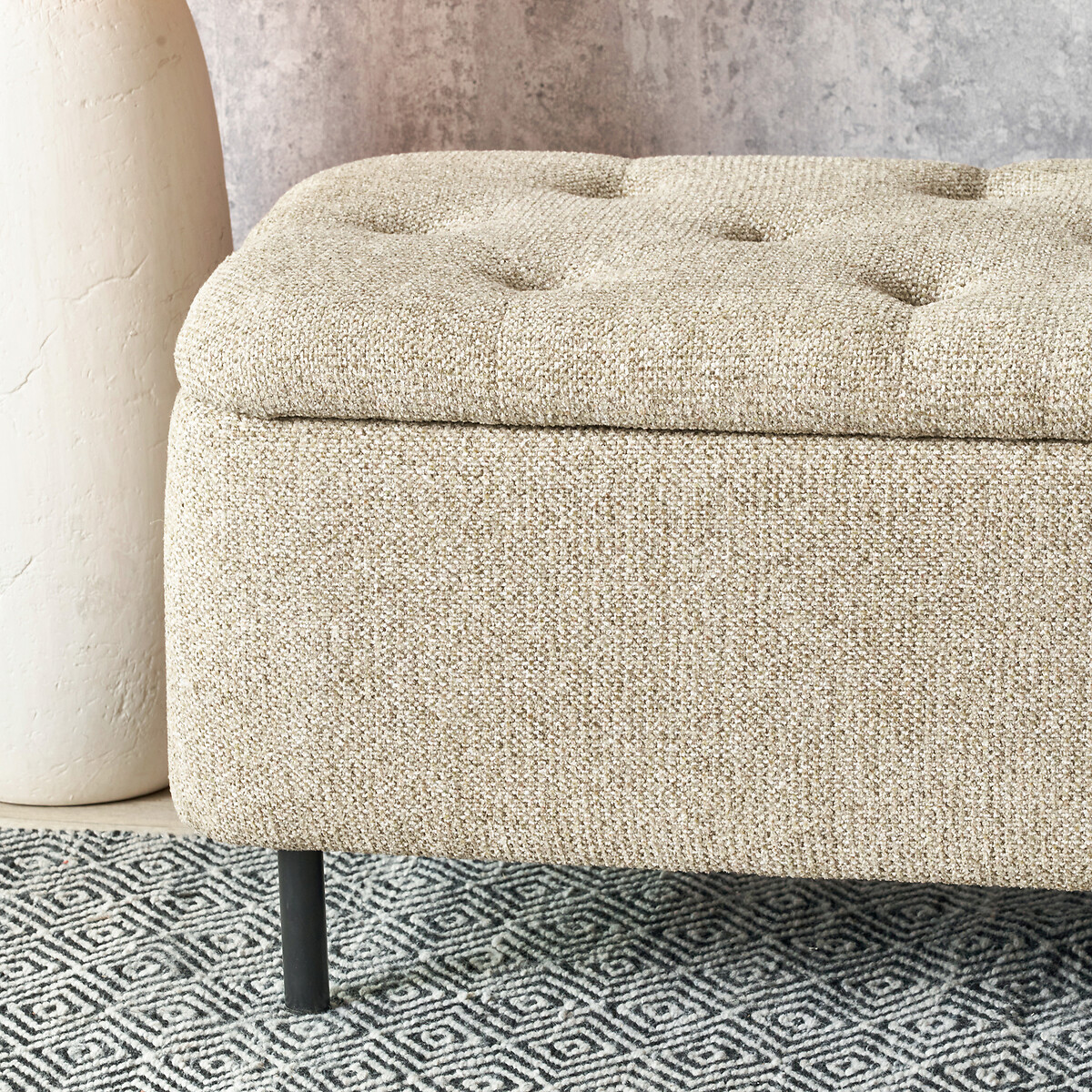 Evi Chenille Buttoned Storage Ottoman Bench oatmeal, SO'HOME