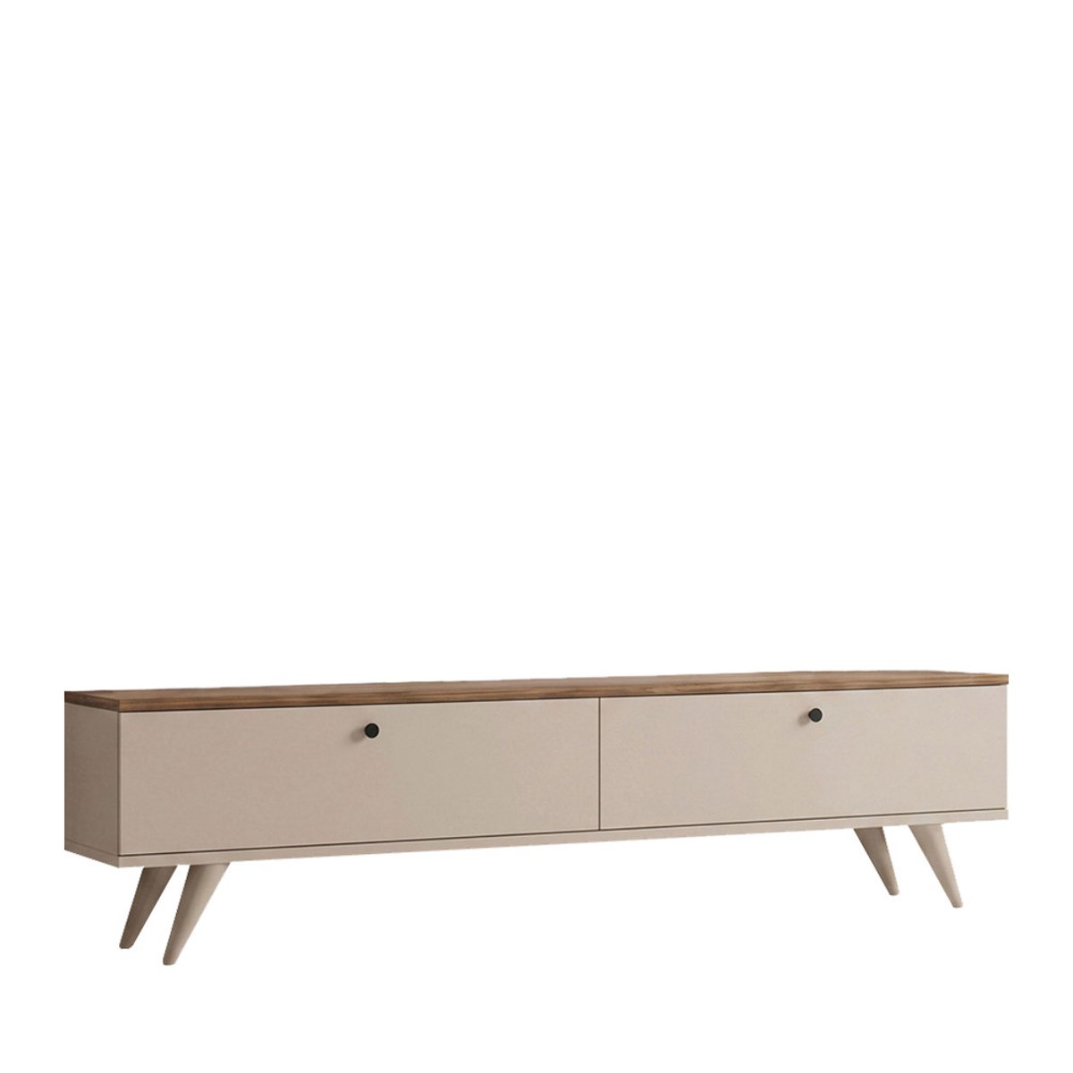 Meuble TV 2 portes plateau bois foncé L140cm- YARA beige, DRAWER