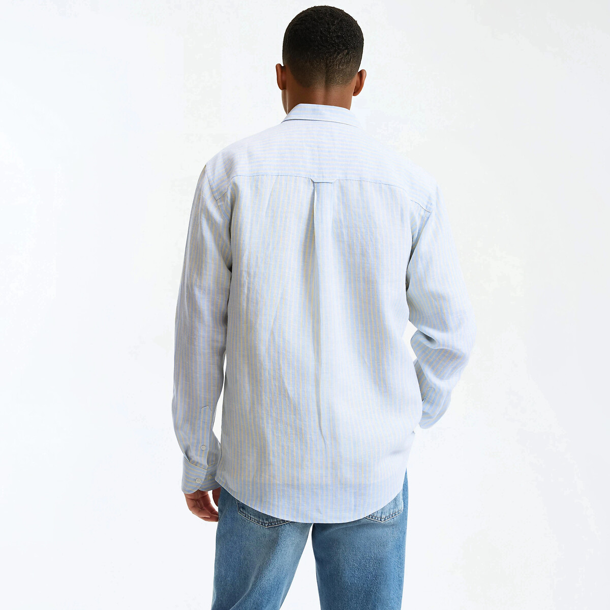 Chemise droite en lin, manches longues rayé bleu/jaune, LA REDOUTE COLLECTIONS