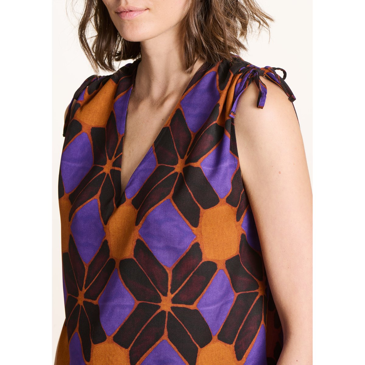 Top sans manches imprimé tandoori/violet, LA FEE MARABOUTEE