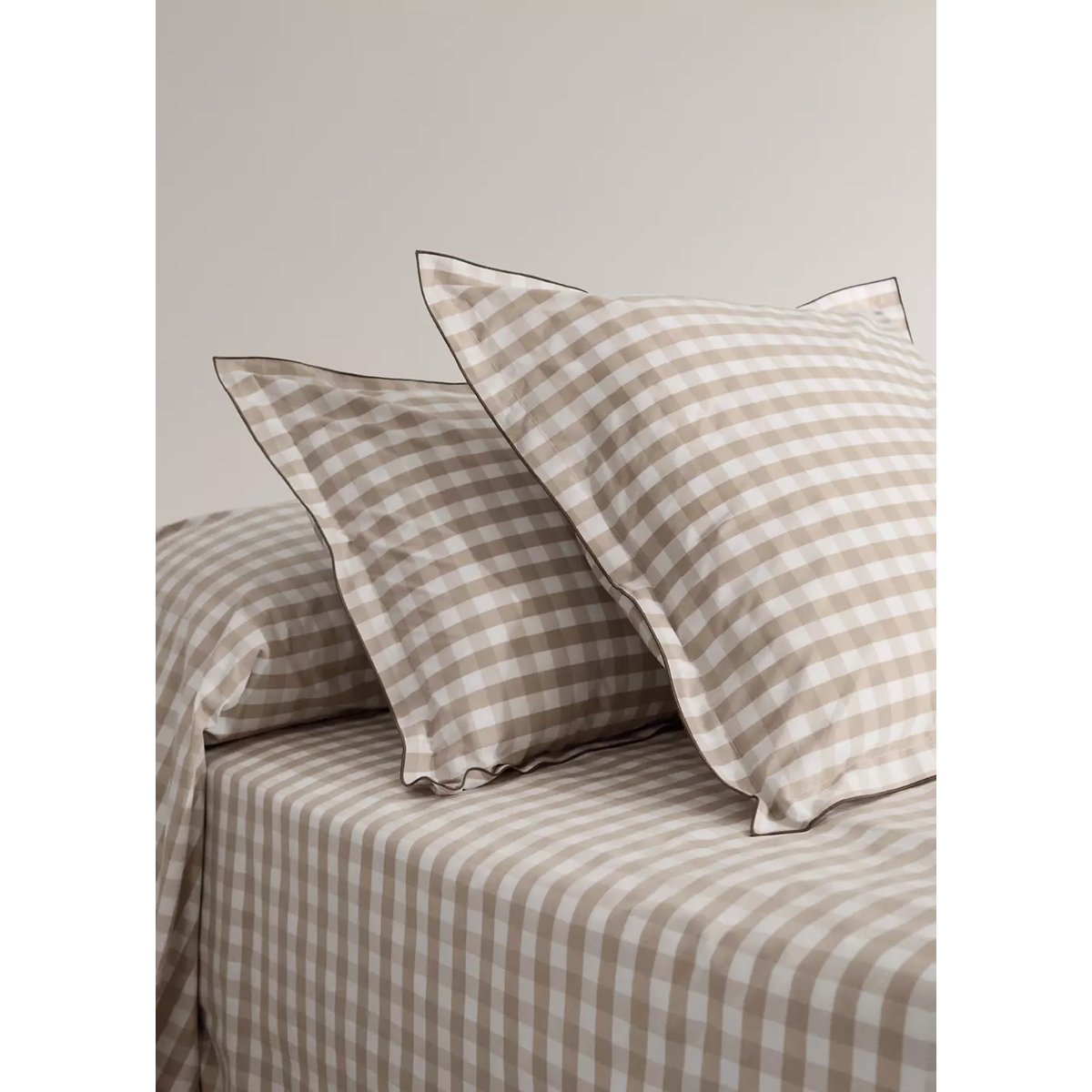 Taies d'oreiller percale de coton carreaux vichy 50x75 cm tabac, MANGO HOME