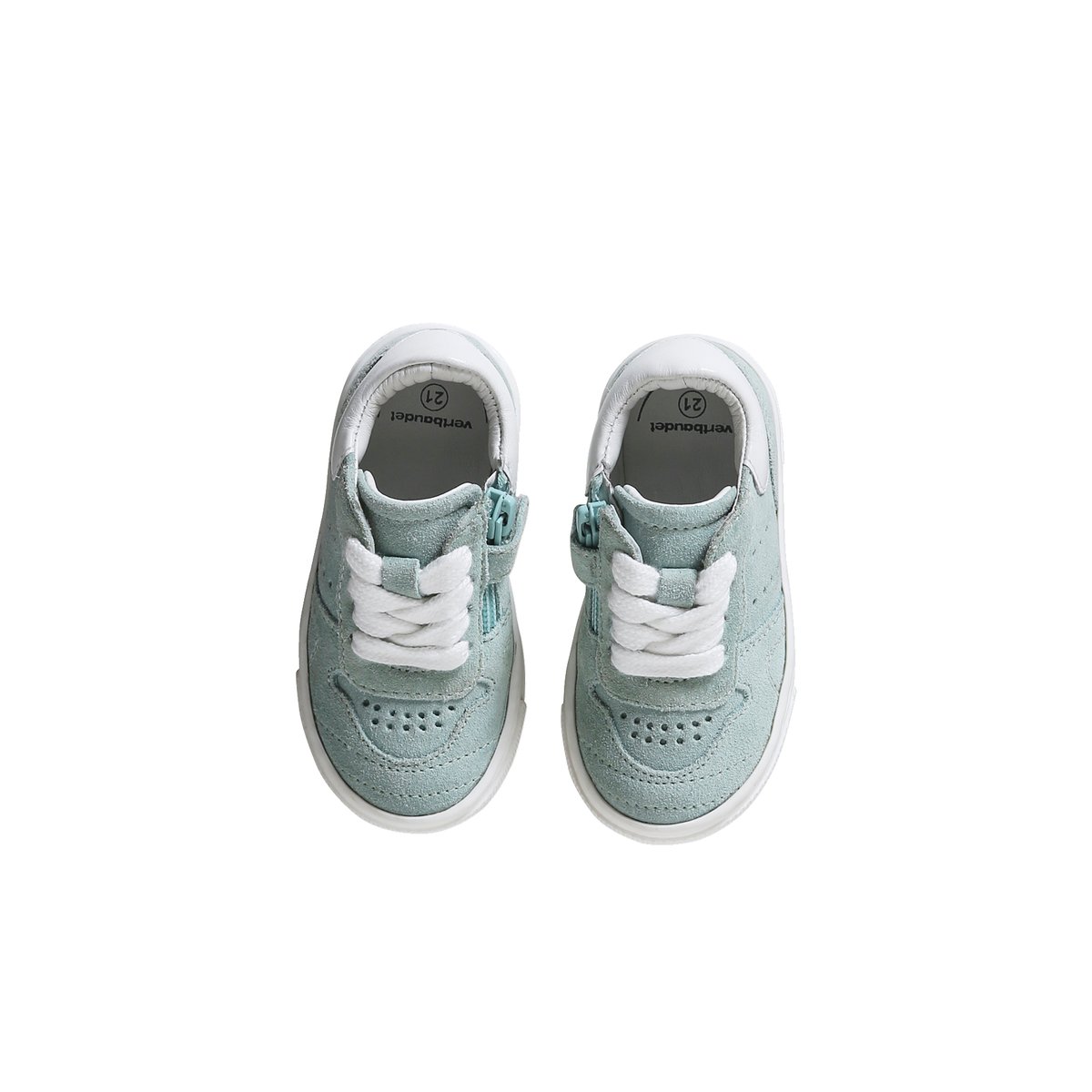 Baskets cuir lacées et zippées bébé turquoise, VERTBAUDET