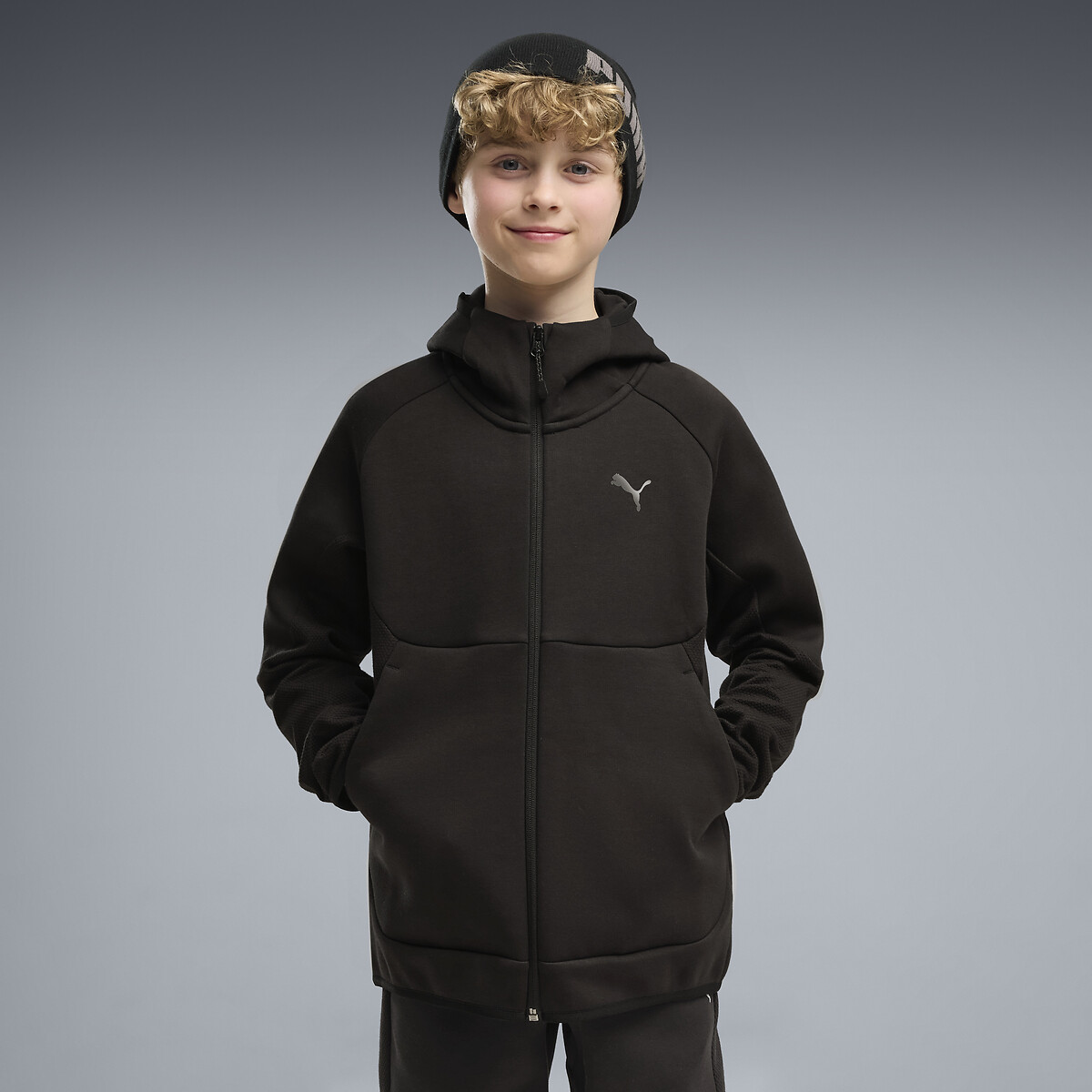 Felpa cerniera e cappuccio in materiale tecnico nero , PUMA