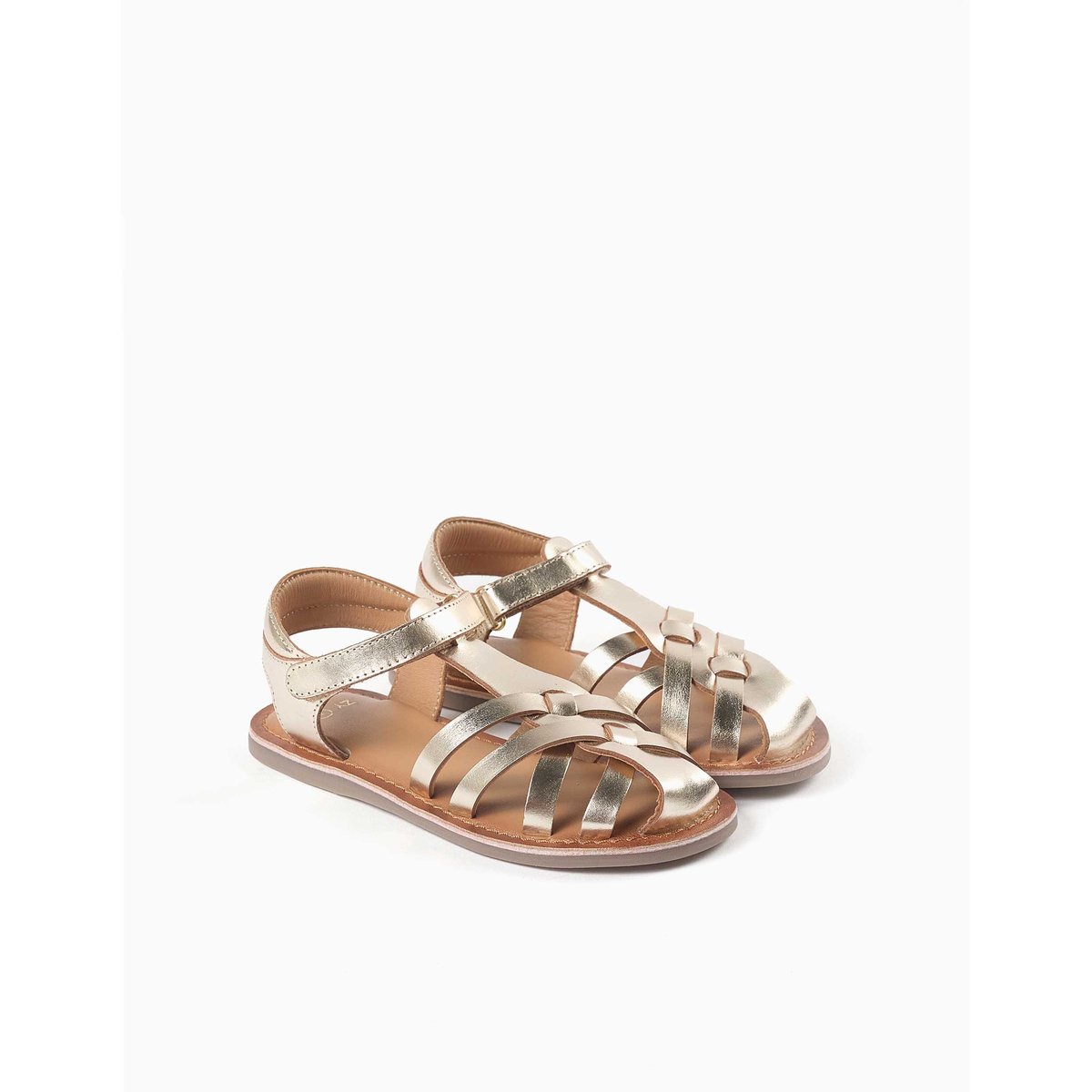Sandales en cuir fermées avec lanières croisées or, ZIPPY