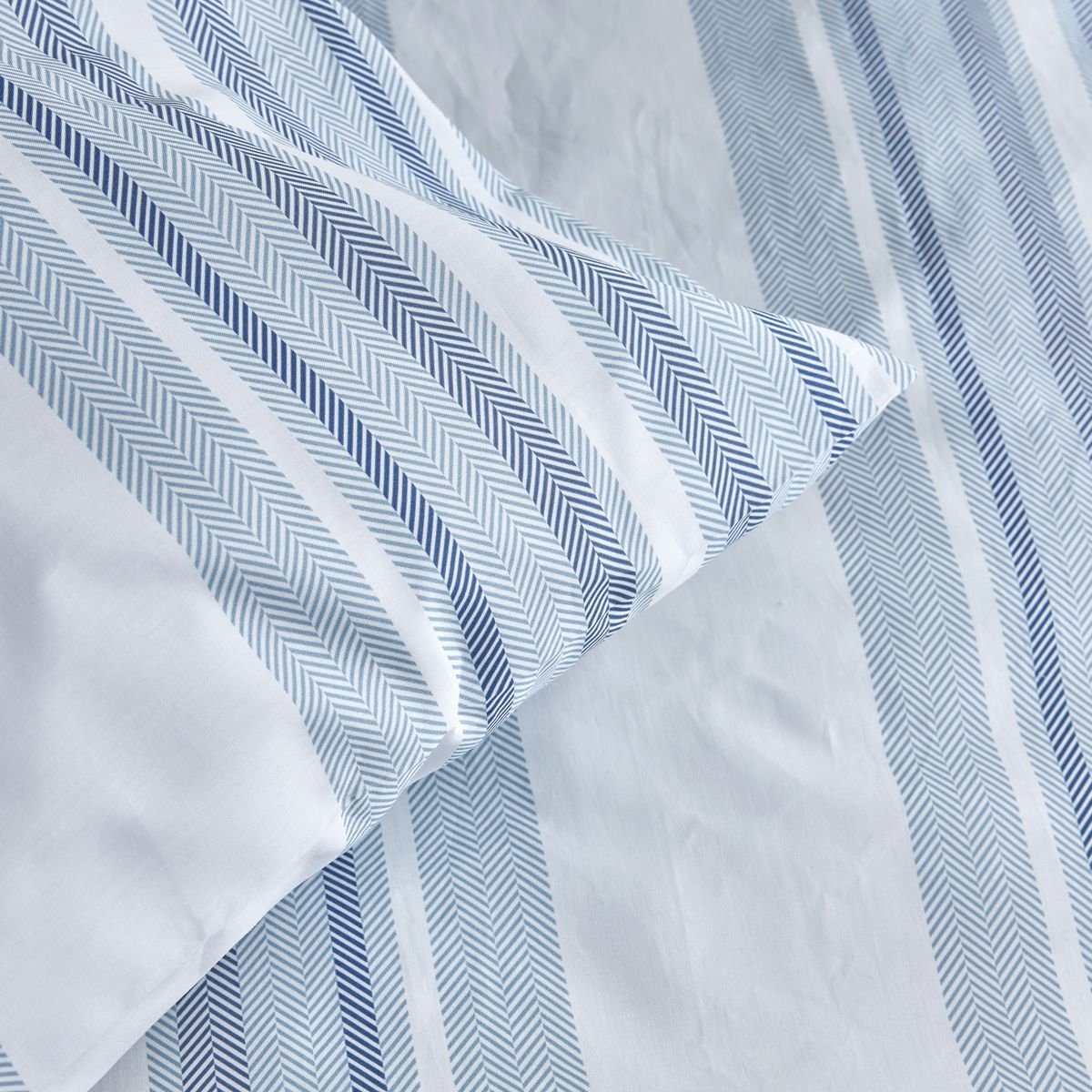 Parure de lit imprimé Rayures Coton SUNSHINE JEAN blanc, TODAY