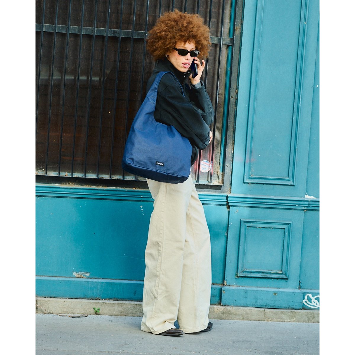 Sac seau en coton enduit RICHELIEU bleu enduit, RIVEDROITE