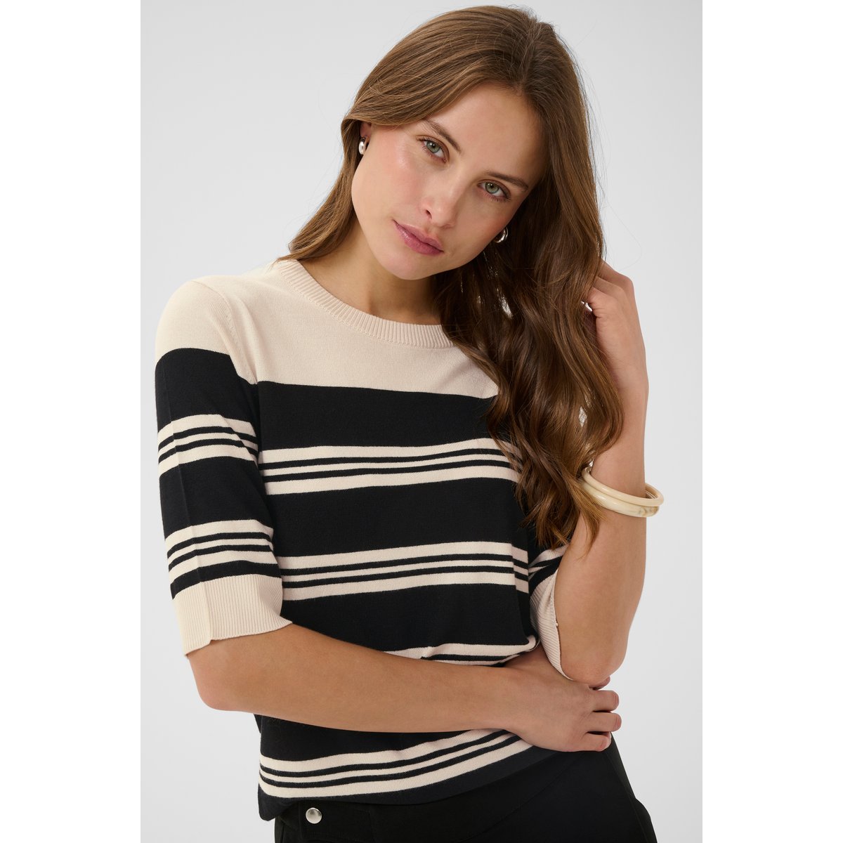 Pullover tricoté blanc noir whitecap/black stripe, CULTURE