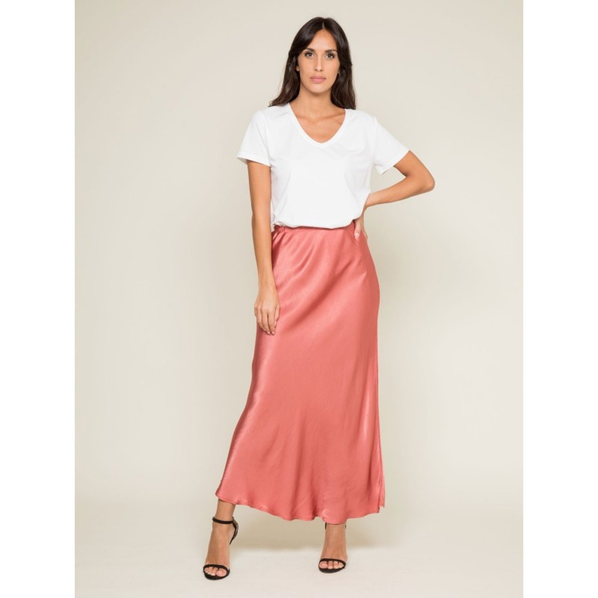 Jupe Longue Satin Xatin rose, DONA LISA
