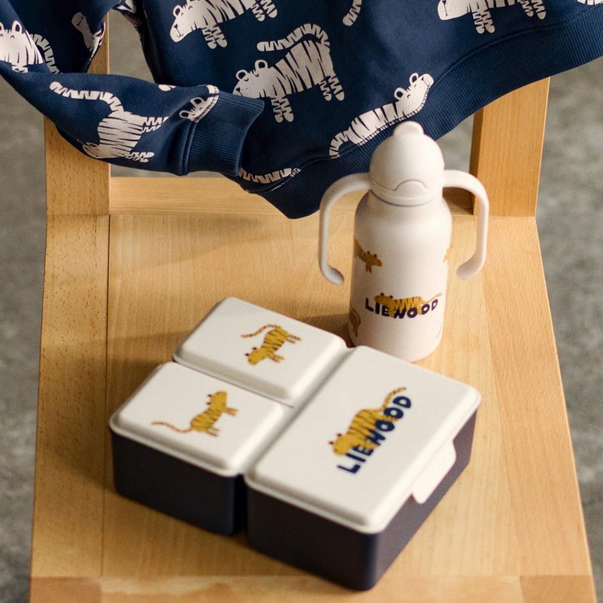 Lunch box à compartiments Driss bleu, beige, jaune, LIEWOOD