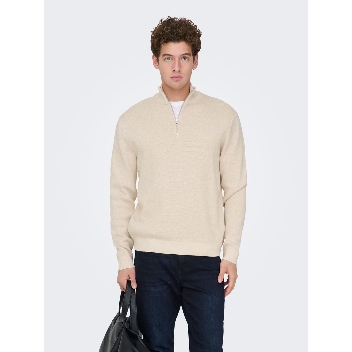 Pull col montant zippé, droit ecru, ONLY & SONS