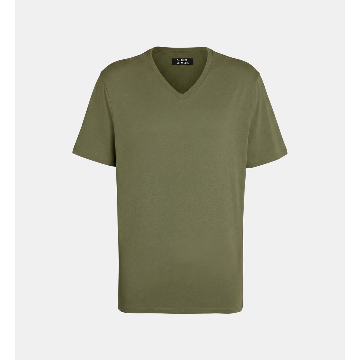 T-shirt sishev droit coton biologique col v kaki, GALERIES LAFAYETTE