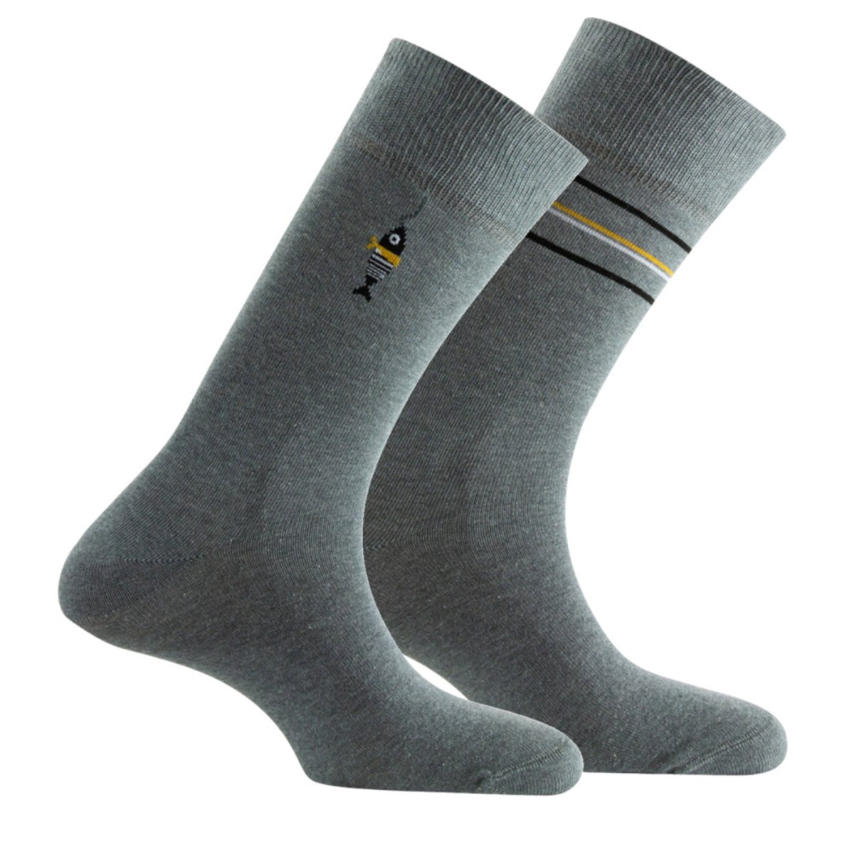 Coffret de 3 paires de mi-chaussettes homme fantaisie coton majoritaire gris, KINDY