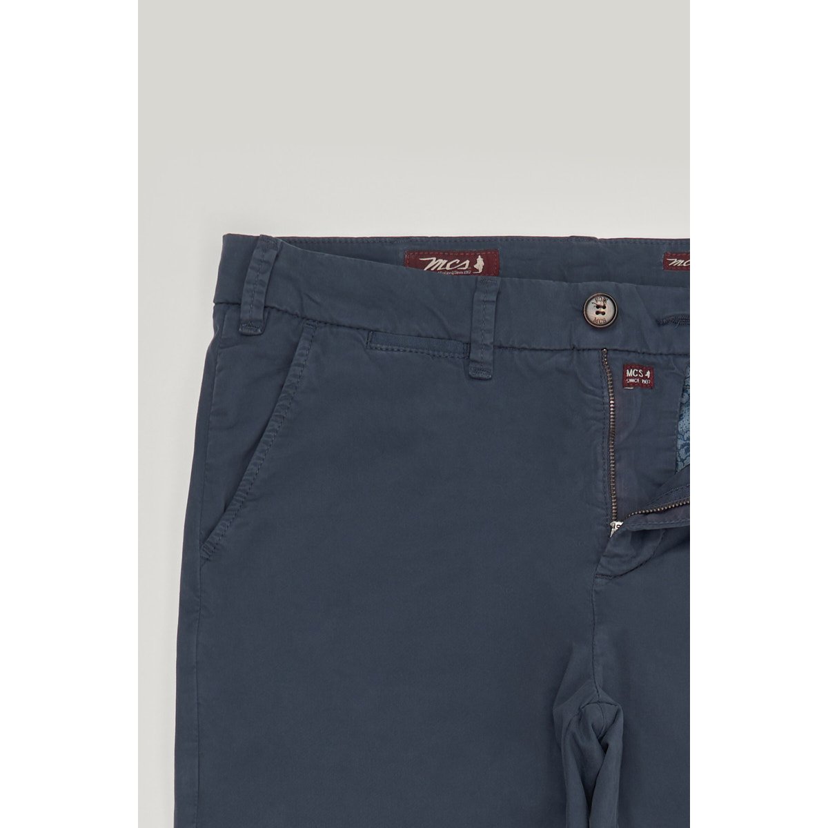 Pantalon chino fin stretch uni bleu marine, MCS