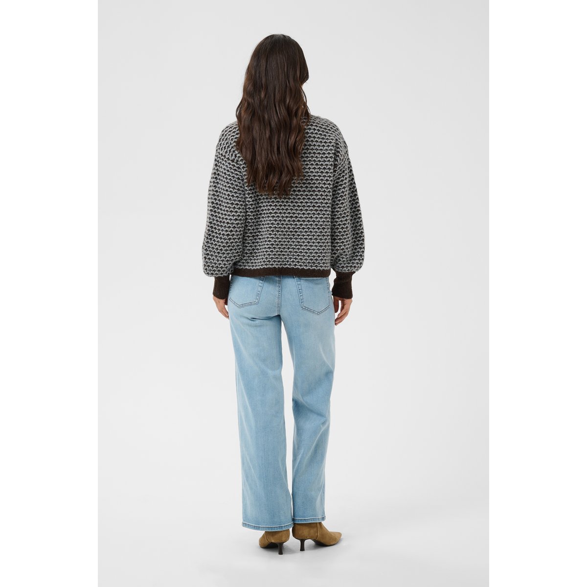 Pullover tricoté marron gris coffee bean m./grey m. pattern, KAFFE