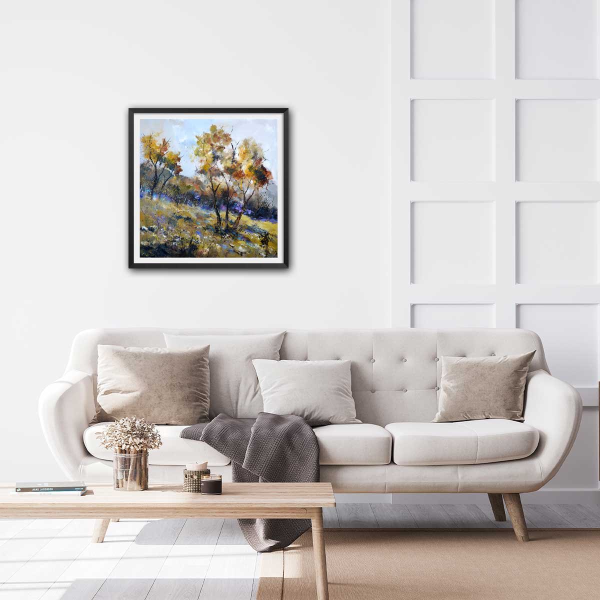 Affiche paysage rural automnal affiche + cadre en bois - noir, HEXOA
