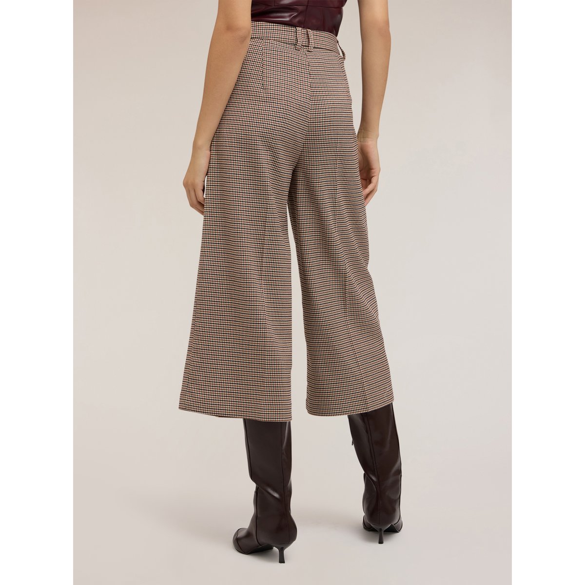 Pantalon court à motif à carreaux beige, MOTIVI