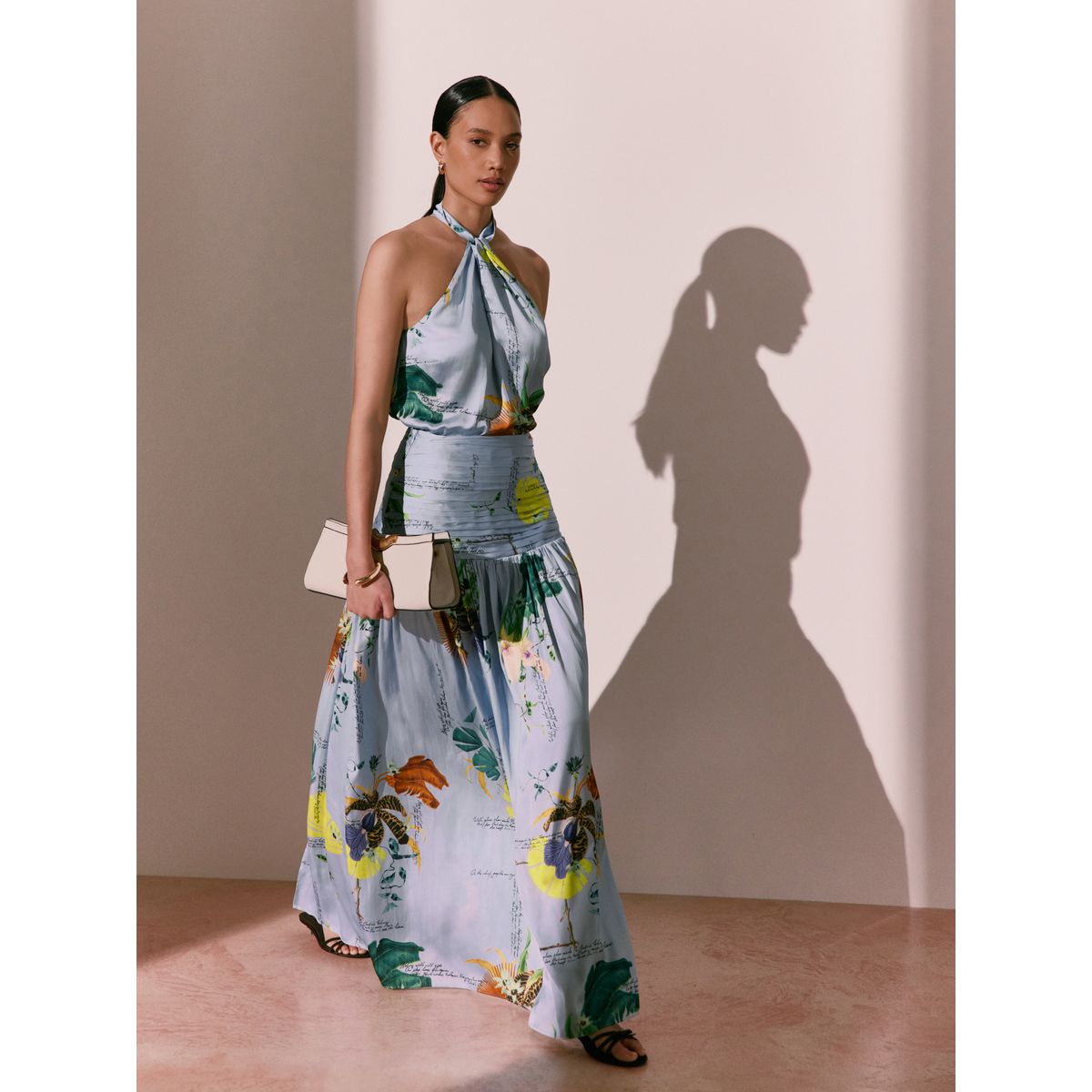 Jupe longue satin botanique kew collection bleu motif fleurs, NEXT