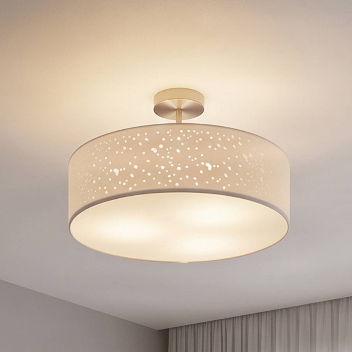 Plafonnier en textile moderne, Umma blanc, nickel satiné, LINDBY