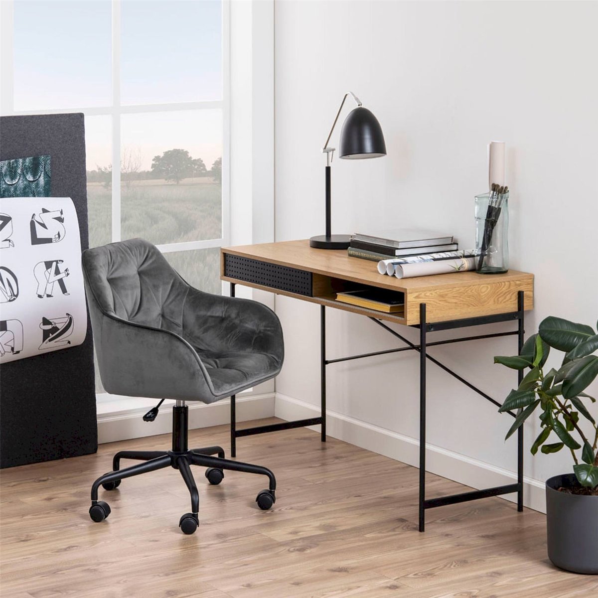 Bureau industriel collection DUFFMAN chêne naturel et noir, RECOLLECTION