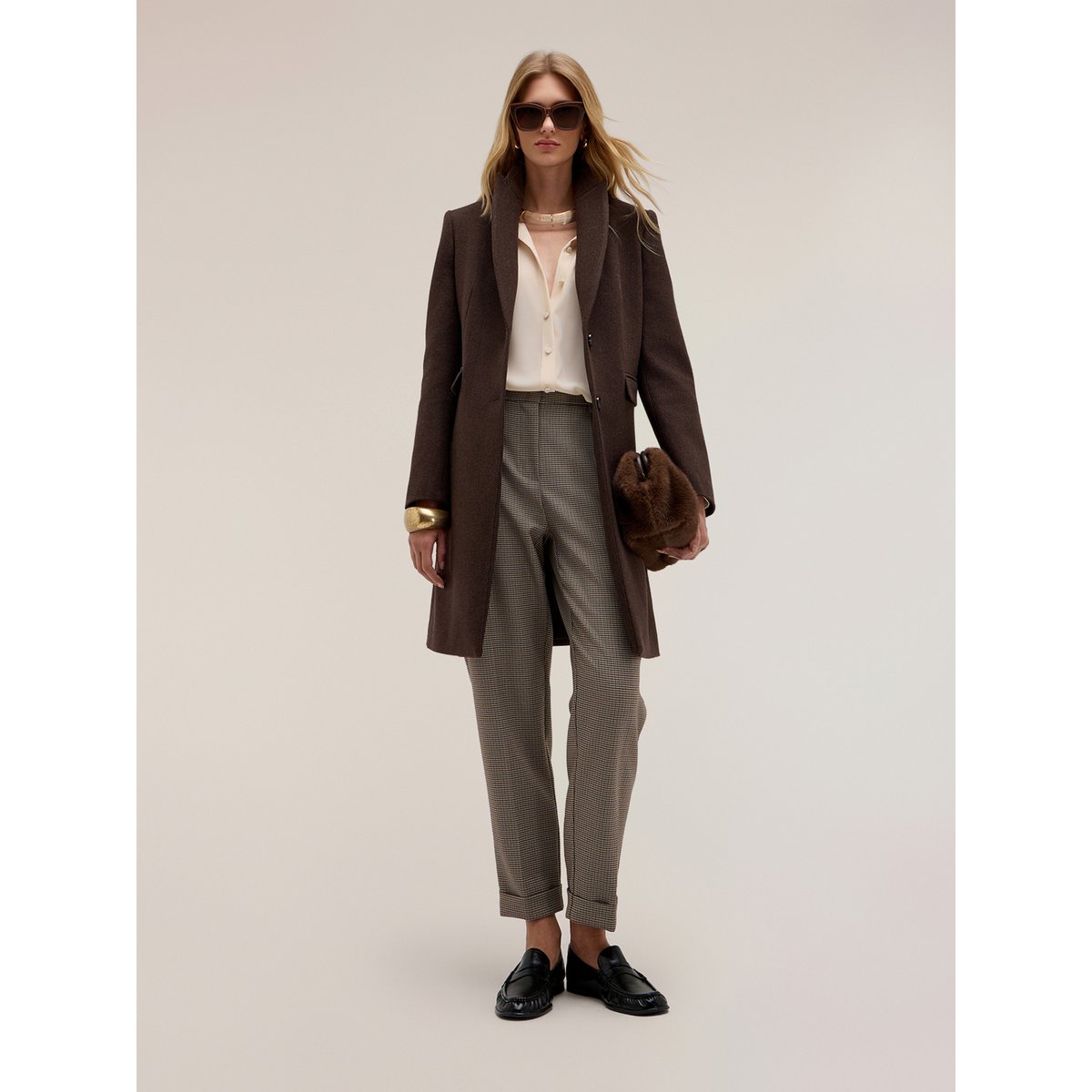 Manteau long à boutonnage simple marron, MOTIVI