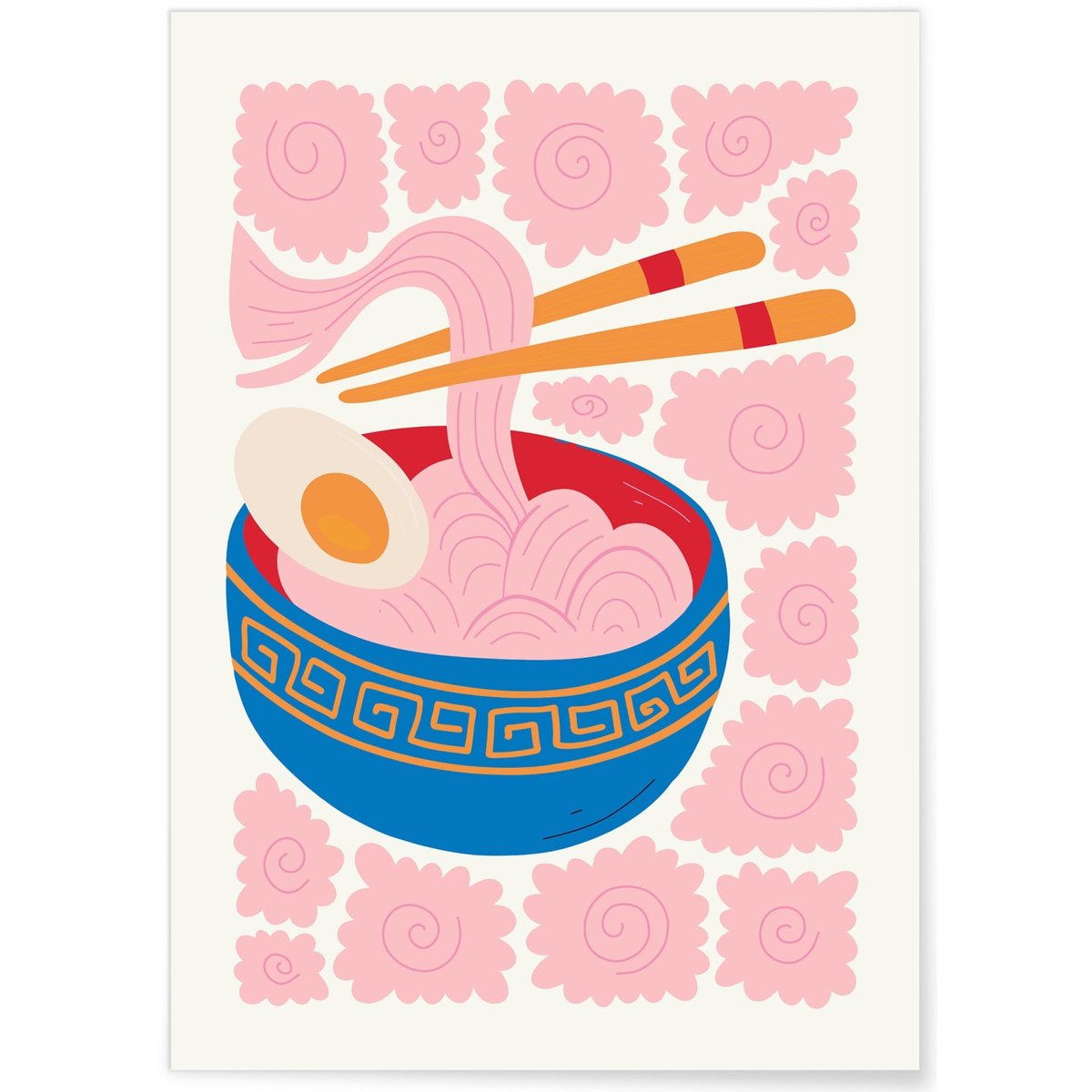 Affiche Bol de Ramen rose blanc, L'AFFICHERIE