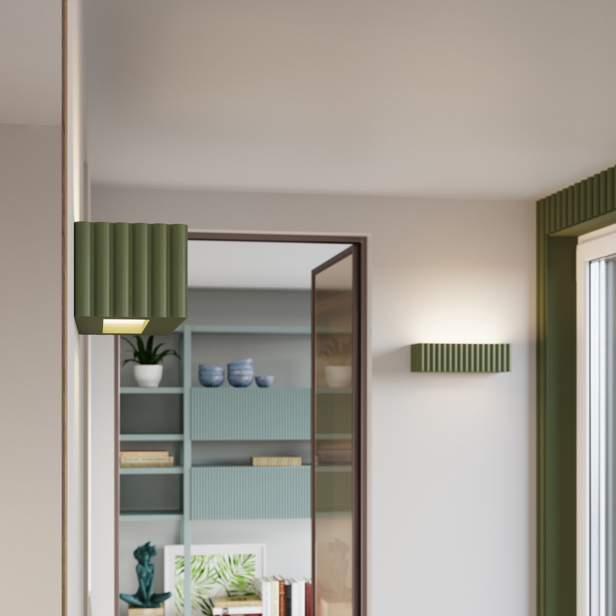 Applique murale Céramique Vert Olive E27 1 Rigata vert olive, EDEN