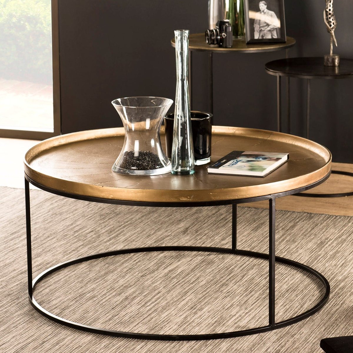 Table basse ronde contemporaine 88cm plateau métal doré style design ZALA doré, PIER IMPORT