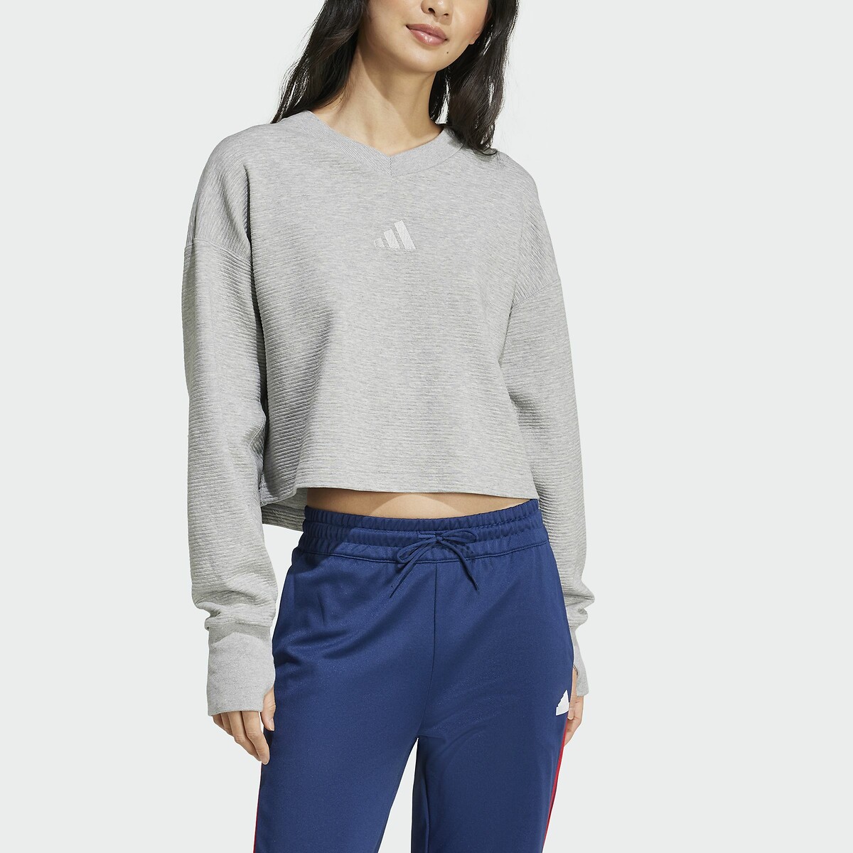All Season Sweatshirt in Cotton Mix with Ribbed V-Neck grey, ADIDAS SPORTSWEAR