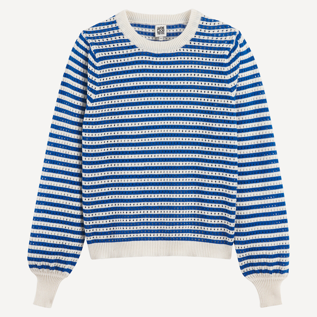 Pull col rond rayé en maille ajourée rayé bleu/blanc, LA REDOUTE COLLECTIONS