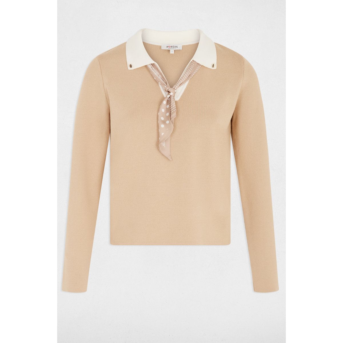 Pull col à revers beige, MORGAN