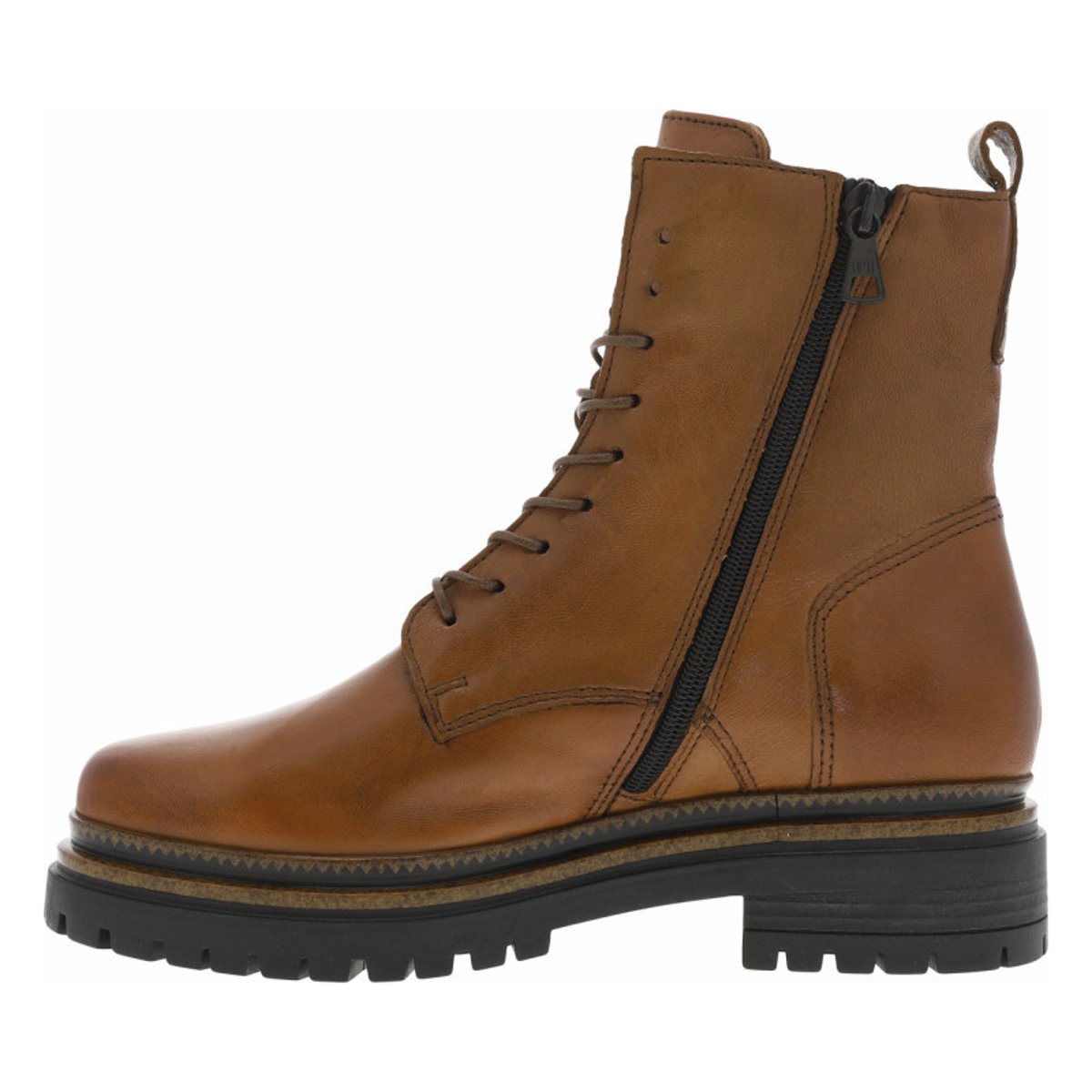 Bottines en cuir camel avec semelle à talon plat et lacets ronds camel, MJUS