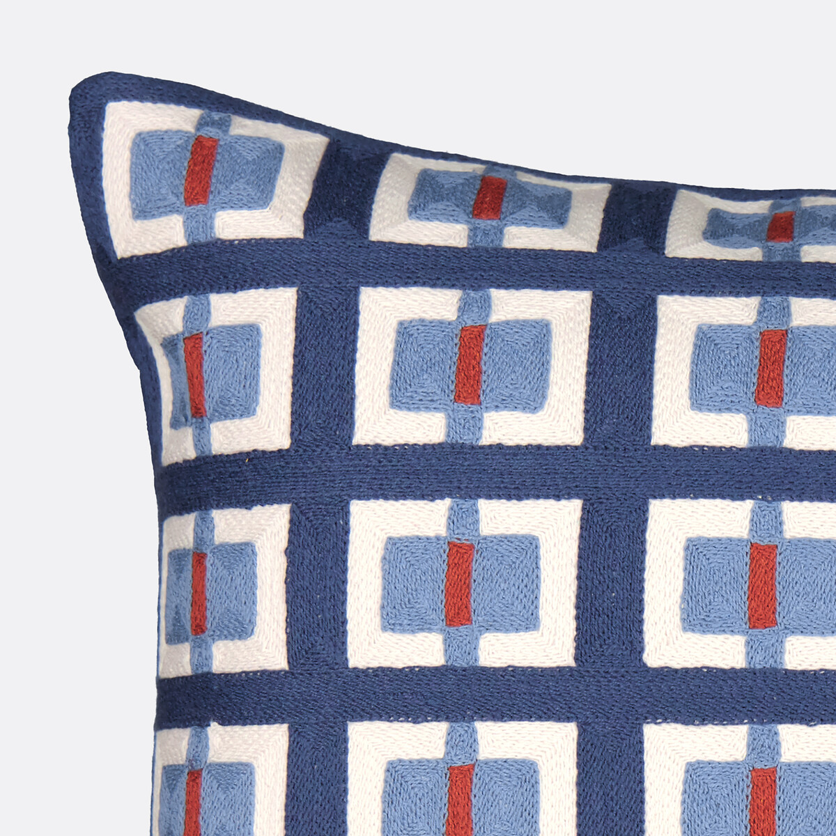 Mauro Cushion Cover in Embroidered Cotton 50x30cm blue, LA REDOUTE INTERIEURS