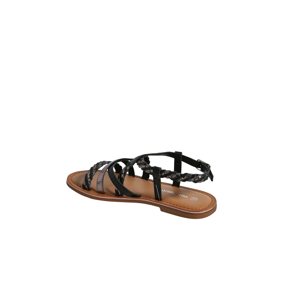 Sandales brides croisées cuir collection maternelle lot noir, VERTBAUDET