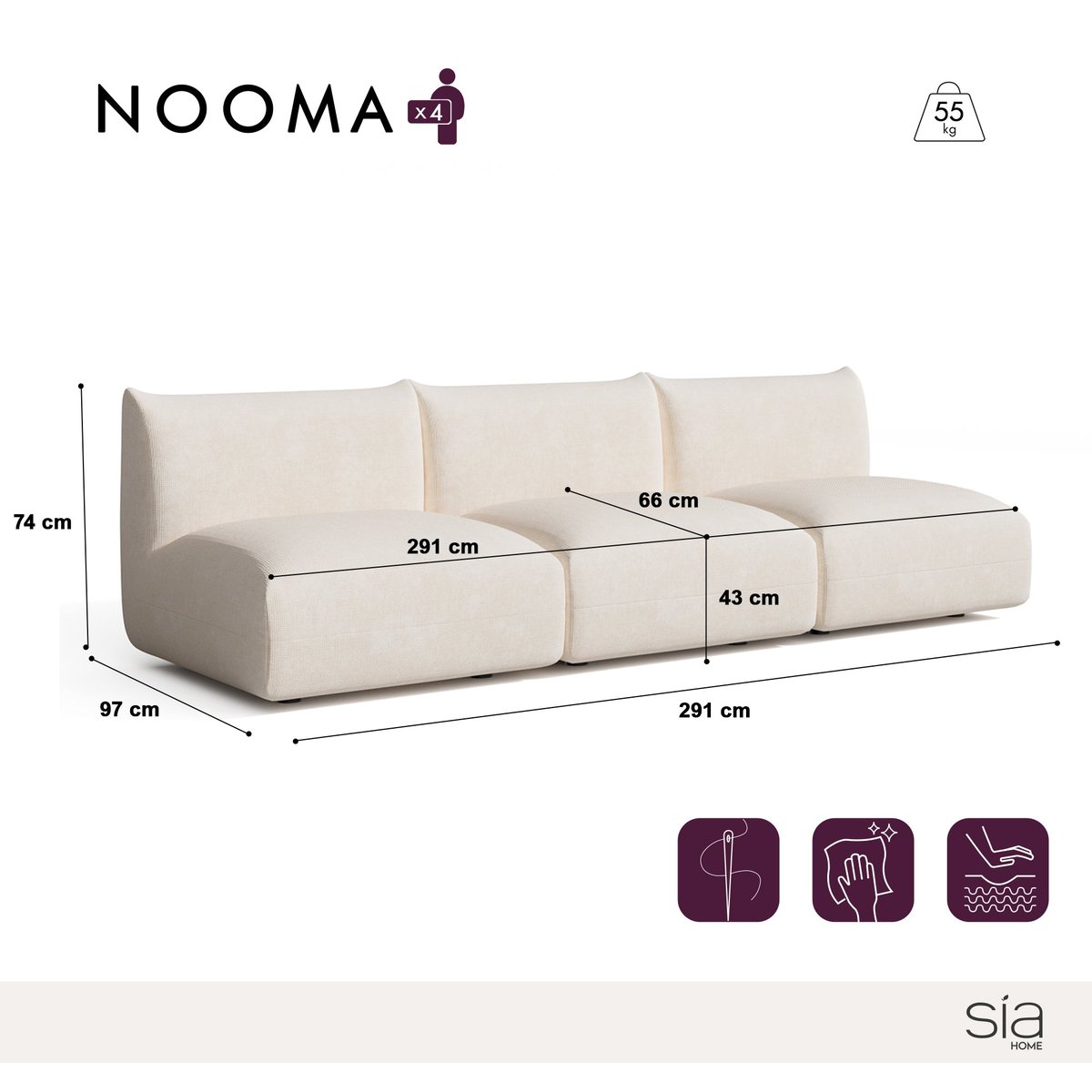 Canapé modulable 5 places en velours chenillé NOOMA terracotta, SIA HOME