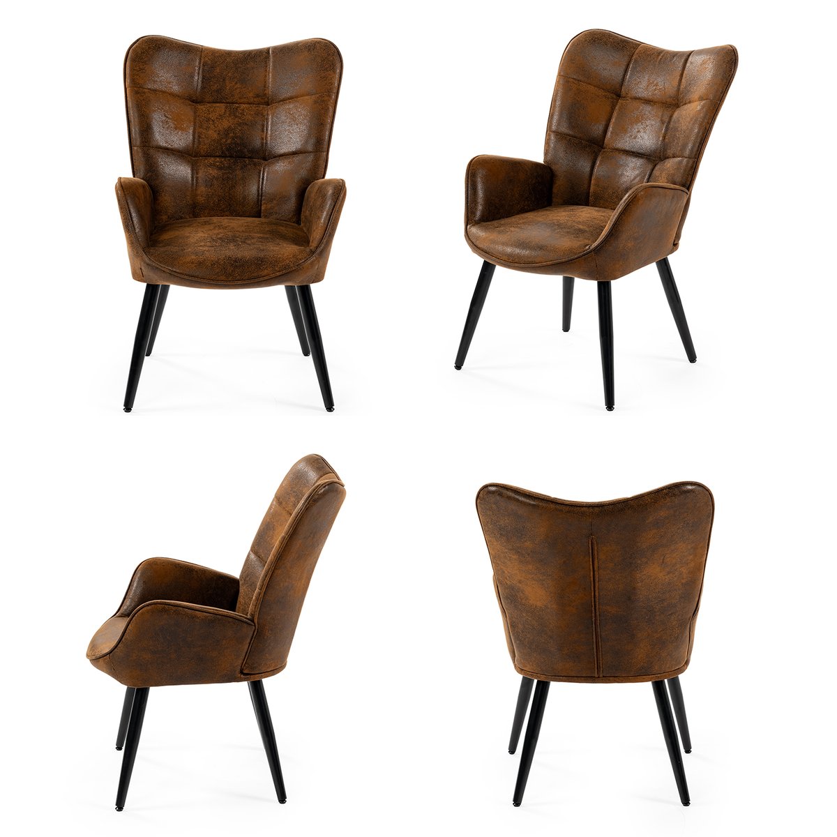 Fauteuil confortable bas style rétro vintage dossier moyen assise confortable pieds métal, KANAS marron, MEUBLES COSY