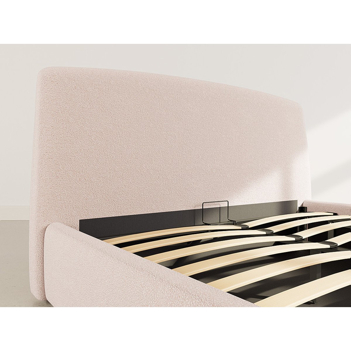 Lit coffre 160x200 cm en tissu bouclette, JULIETTE beige, LISA DESIGN