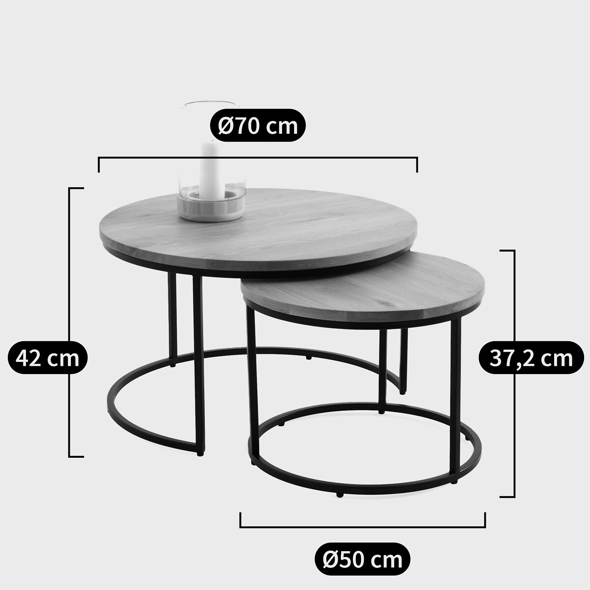 Lot de 2 tables basses gigognes en chêne, HIBA chêne, LA REDOUTE INTERIEURS