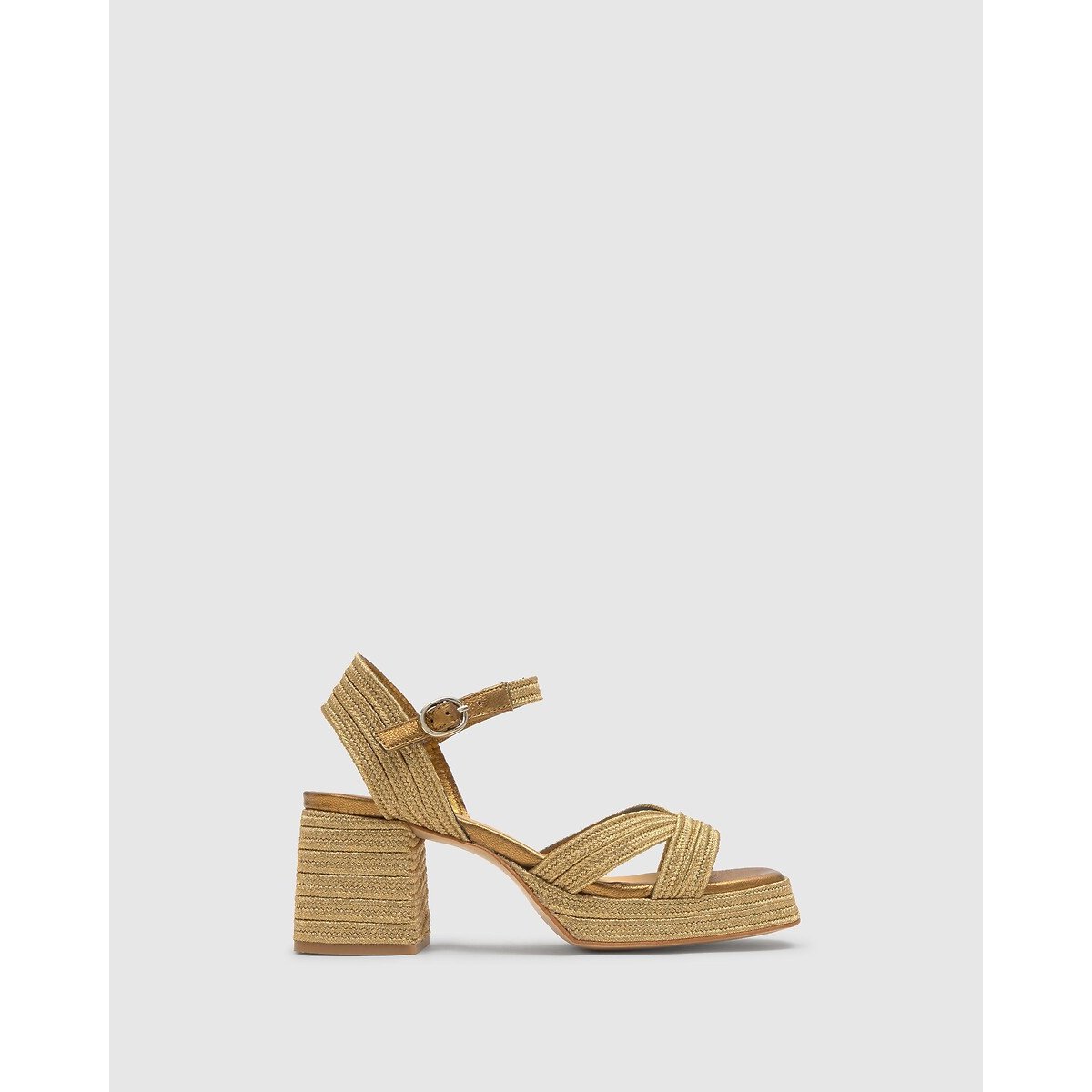 Sandales en polyester talon large doré, CASTANER