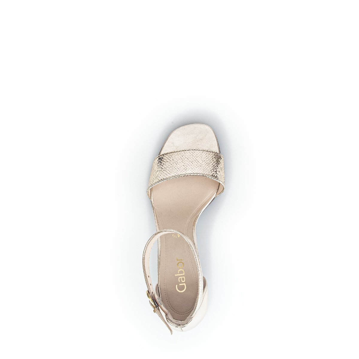 Sandales en cuir imprimé reptile à talon covered décroché doré, GABOR