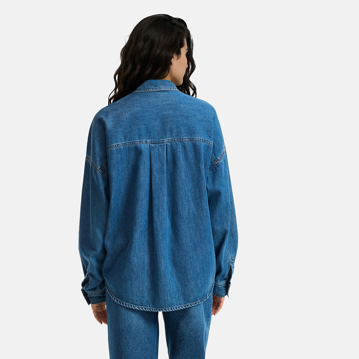 Chemise oversize en denim bleu stone, LA REDOUTE COLLECTIONS