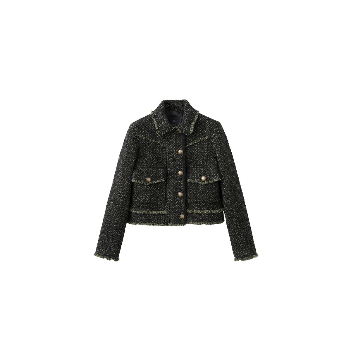 Veste tweed col à revers vert, MANGO