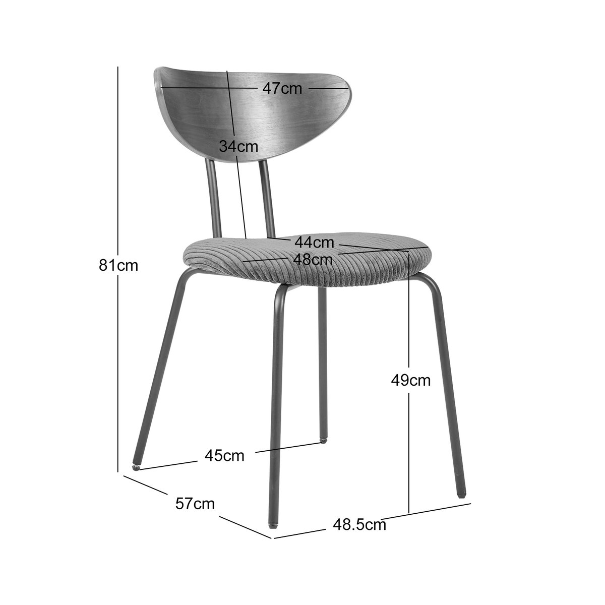Lot de 2 chaises de salle à manger en bois, métal et tissu, NIBE jaune moutarde, NORDLYS
