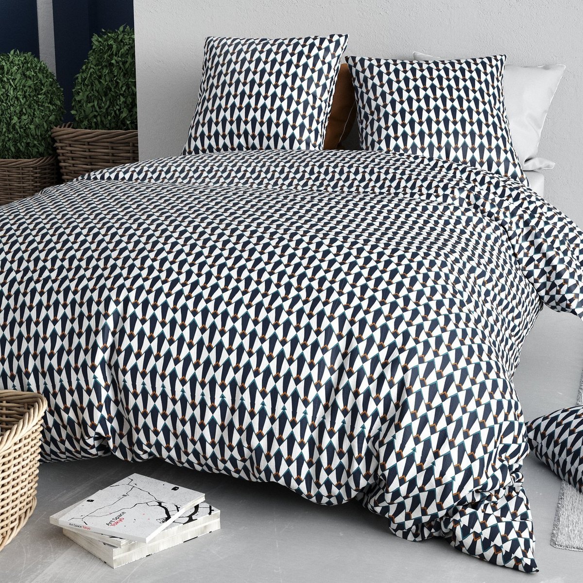 Parure de lit - Housse de couette + taie 100% Coton 57 fils bleu, EDEN